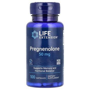 Прегненолон, 50 мг, Pregnenolone, Life Extension, 100 капсул, для гормонального балансу та покращення пам'яті LEX30210 фото