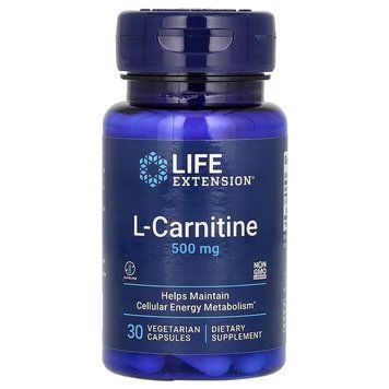 L-Карнітин, 500 мг, L-Carnitine, Life Extension, 30 вегетаріанських капсул, підтримка енергії та концентрації LEX15323 фото