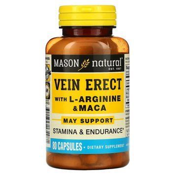 Підтримка Чоловічої Сили з L-аргініном та макою, Vein Erect з L-аргініном та макою, Mason Natural MAV13498 фото