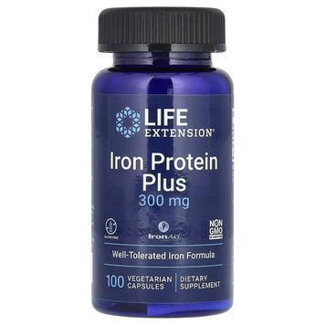 Залізо, Iron Protein Plus, IronAid, Life Extension, 100 вегетаріанських капсул LEX16771 фото