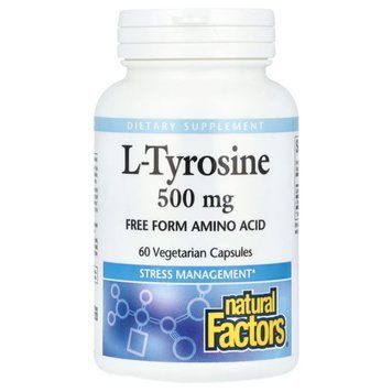 L-тирозин, 1000 мг, L-Tyrosine, Natural Factors, 60 вегетарианских капсул, поддержка щитовидной железы NFS02803 фото