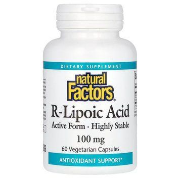 R-ліпоева кислота, 100 мг, R-Lipoic Acid+, Natural Factors, 60 вегетаріанських капсул NFS02094 фото