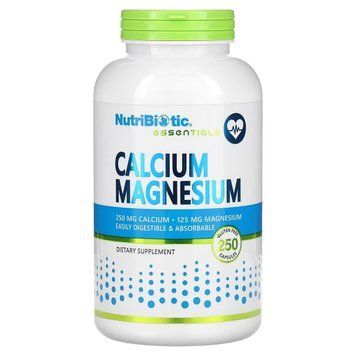 Кальцій та Магній, Calcium Magnesium, NutriBiotic, 250 капсул, підтримка кісток і суглобів NBC00611 фото