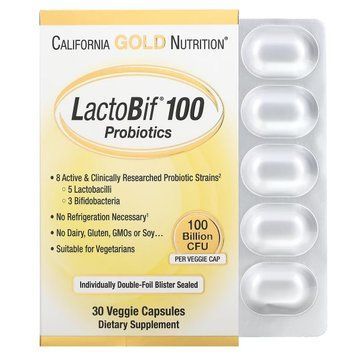 Пробіотики, 100 млрд КОЕ, LactoBif 100 Probiotics, 100 мільярдів КОЕ, California Gold Nutrition CGN01053 фото