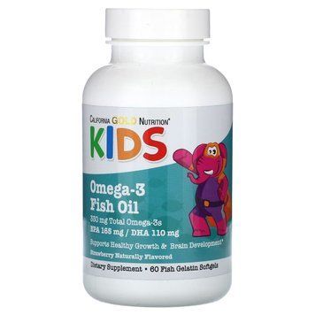 Омега-3 та риб'ячий жир для дітей, смак полуниці, Kid&rsquo;s Omega-3 Fish Oil, California Gold Nutrition CGN02270 фото