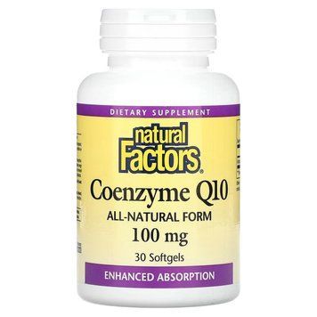 Коензим Q10, 100 мг, Coenzyme Q10, Natural Factors, 30 гелевих капсул, підтримка серця та імунітету NFS02070 фото