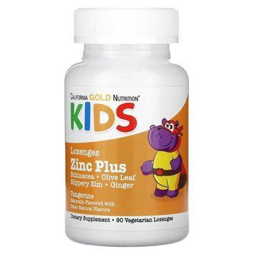 Цинк для дітей, смак мандарина, Zinc Plus Lozenge For Children, California Gold Nutrition CGN02278 фото