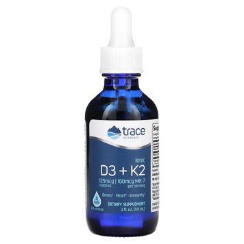 Вітаміни D3 і K2 іонізовані в краплях, Ionic D3+K2, Trace, 59 мл, для здоров'я кісток і суглобів TMR00671 фото