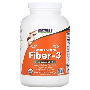 Клітковина-3, Сертифікований органічний порошок, Certified Organic, Fiber-3, Now Foods NF5993 фото