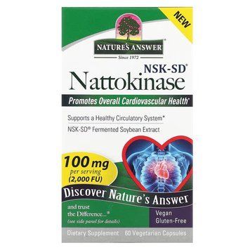 Наттокіназа, 100 мг, Nattokinase, Nature's Answer, 60 вегетаріанських капсул NTA16575 фото
