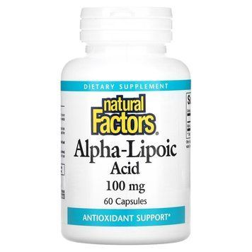 Альфа-ліпоева кислота, 100 мг, Alpha-Lipoic Acid, Natural Factors, 60 капсул, підтримка імунної системи NFS02095 фото