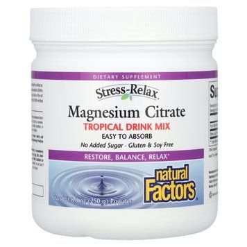 Магній цитрат в порошку, смак тропічних фруктів, Stress-Relax, Magnesium Citrate, Natural Factors NFS03542 фото