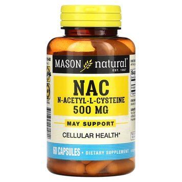 NAC N-ацетил L-цистеїн, 500 мг, N-Acetyl L-Cysteine, Mason Natural, 60 капсул MAV17105 фото