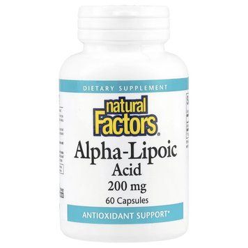 Альфа-ліпоєва кислота, 200 мг, Alpha-Lipoic Acid, Natural Factors, 60 капсул NFS02098 фото