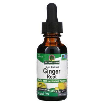 Имбирь, 1000 мг, экстракт корня без спирта, Ginger Root, Fluid Extract, Alcohol-Free, Nature's Answer, 30 мл NTA00616 фото