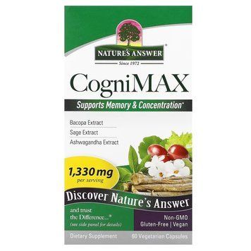 Когнітивний комплекс, підтримка пам'яті та мозку, CogniMax, Nature's Answer, 60 вегетаріанських капсул NTA16537 фото