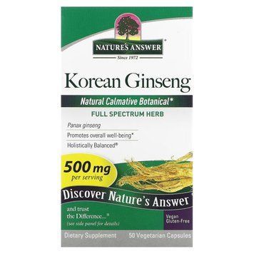 Корейский женьшень, 500 мг, Korean Ginseng, Nature's Answer, 50 вегетарианских капсул, адаптоген NTA16234 фото