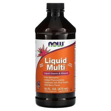 Жидкие мультивитамины и минералы, вкус лесных ягод, Liquid Multi, Now Foods, 473 мл NF3773 фото