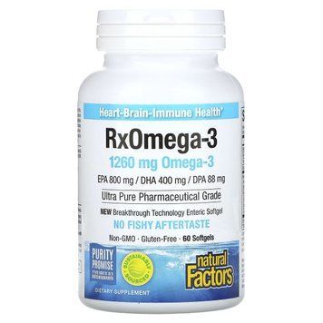 Омега-3, 1260 мг, RxOmega-3, Natural Factors, 60 гелевих капсул, підтримка серця та судин NFS03548 фото