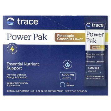 Електроліти, смак ананаса з кокосом, Power Pak, Trace, 30 пакетів по 6 г, підтримка енергії та витривалості TMR00249 фото