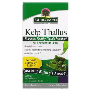 Бурая водоросль, Kelp Thallus, Nature's Answer, 100 вегетарианских капсул, поддержка щитовидной железы NTA16290 фото