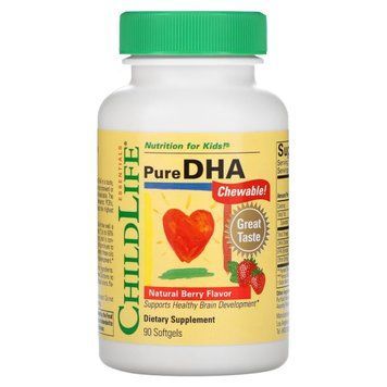 ДГК (докозагексаєнова кислота) для дітей, смак ягід, Pure DHA, ChildLife, 90 гелевих капсул CDL10550 фото