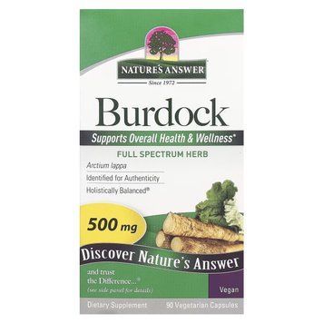 Лопух, 500 мг, Burdock, Nature's Answer, 90 вегетаріанських капсул, для печінки та здоров'я шкіри NTA16134 фото