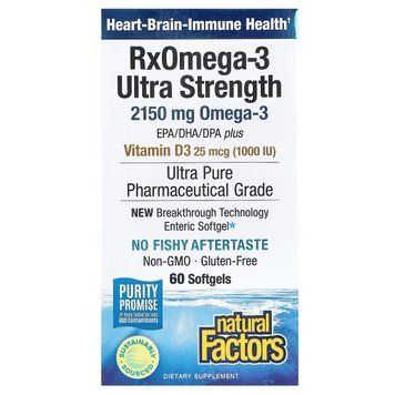 Омега-3 ультра та вітамін D3, 2150 мг, RxOmega-3 Ultra Strength with Vitamin D3, Natural Factors NFS35489 фото
