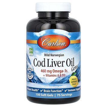 Жир печени норвежской трески, вкус лимона, Wild Norwegian, Cod Liver Oil Gems, Carlson, 150 гелевых капсул CL1381 фото