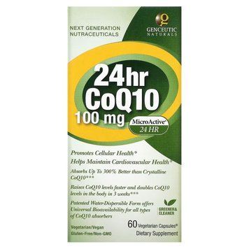 Коензим Q10, 100 мг, CoQ10, Genceutic Naturals, 60 вегетаріанських капсул, підтримка серця та пам'яті GNT00118 фото