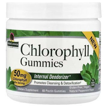 Хлорофіл, смак м'яти, Хлорофіл Жувальні цукерки, Nature's Answer, 60 жувальних цукерок NTA26919 фото