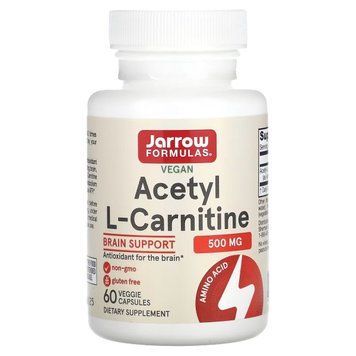 Ацетил L-карнітин, 500 мг, Acetyl L-Carnitine, Jarrow Formulas, 60 вегетаріанських капсул JRW15037 фото